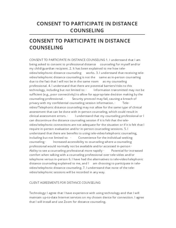 Incorporate CONSENT TO PARTICIPATE IN DISTANCE COUNSELING Salesforce