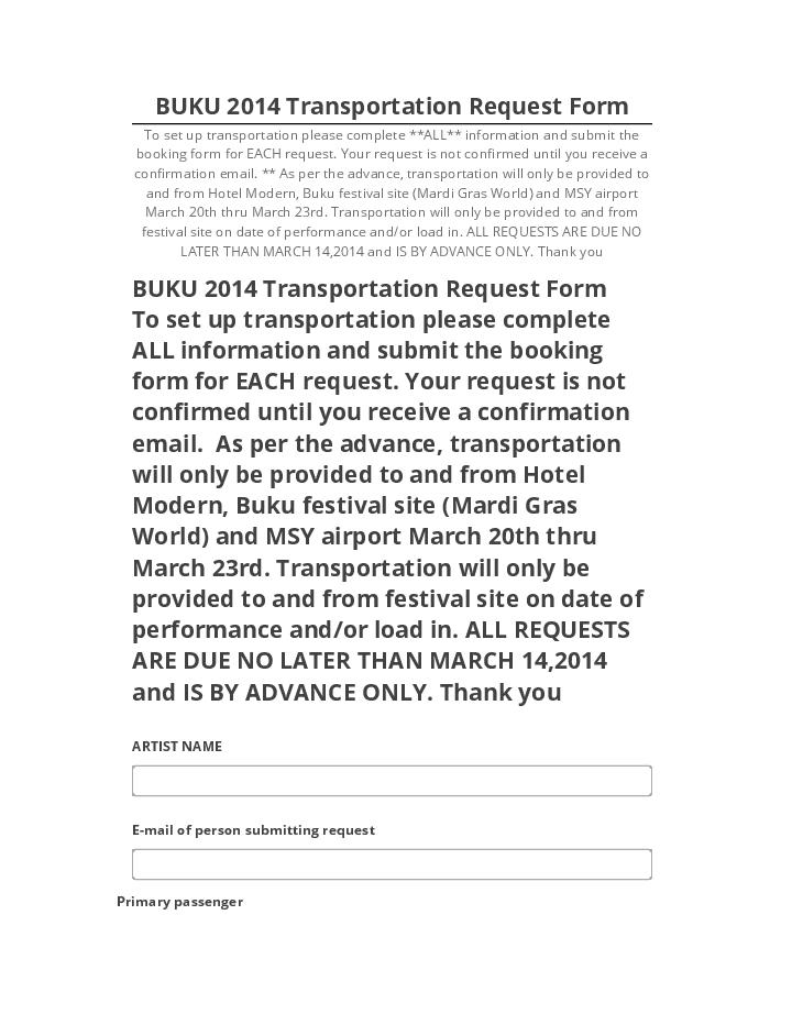 Arrange BUKU 2014 Transportation Request Form