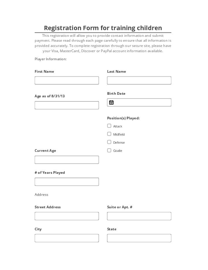Arrange Registration Form for training children Salesforce