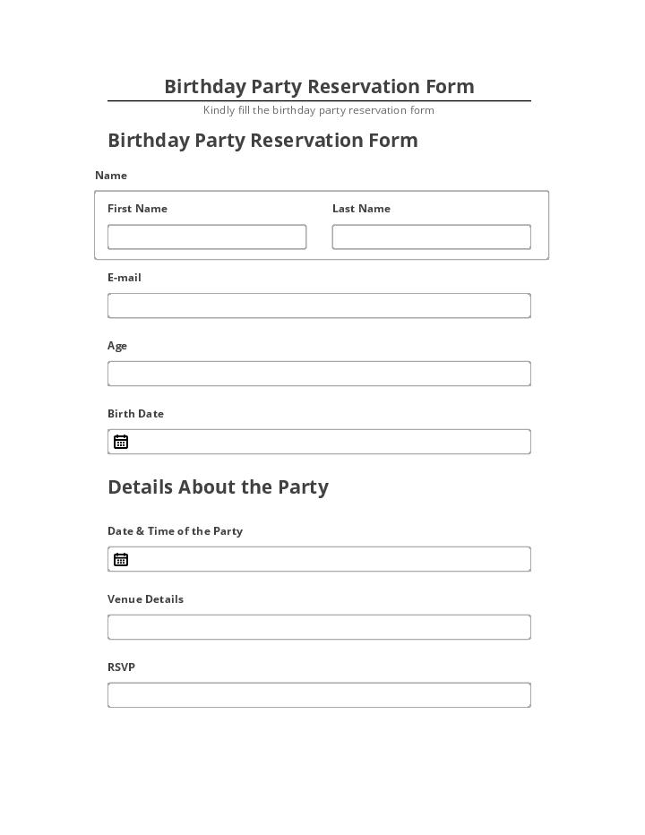 Update Birthday Party Reservation Form Salesforce