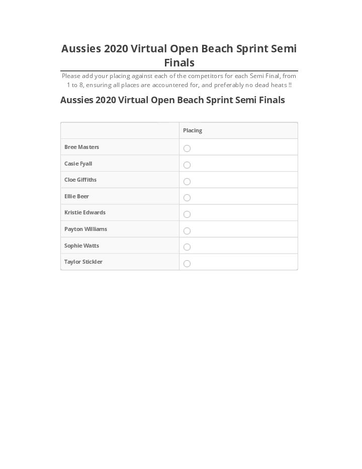 Arrange Aussies 2020 Virtual Open Beach Sprint Semi Finals Netsuite