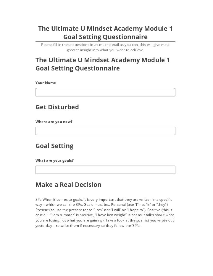 Arrange The Ultimate U Mindset Academy Module 1 Goal Setting Questionnaire Salesforce