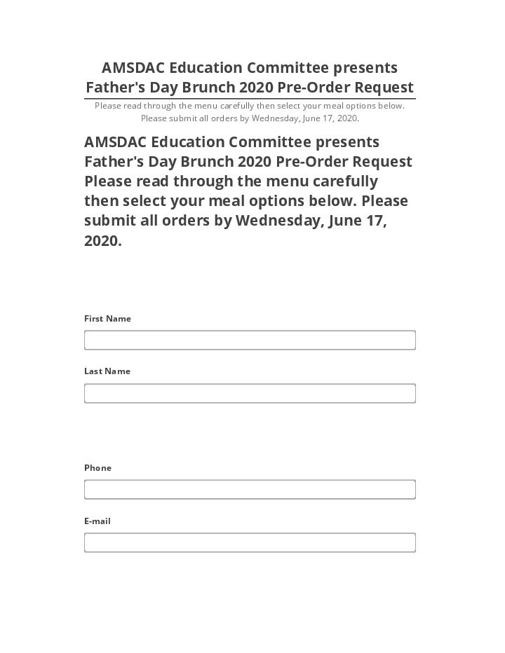 Pre-fill AMSDAC Education Committee presents Father's Day Brunch 2020 Pre-Order Request Netsuite