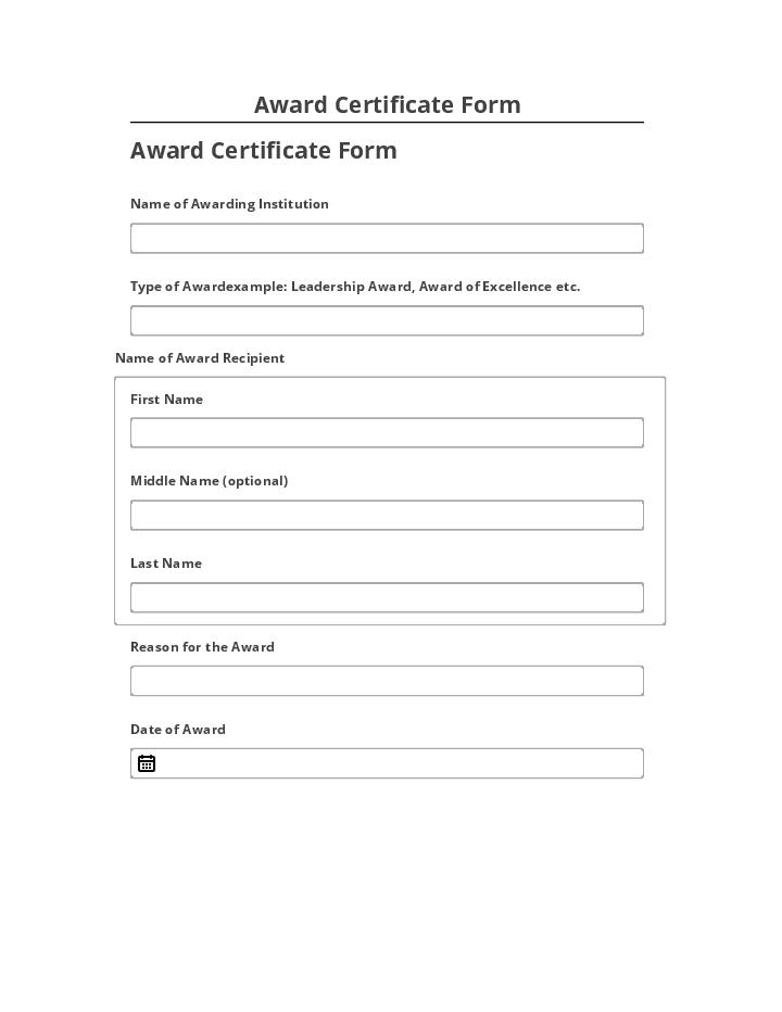 Update Award Certificate Form Netsuite