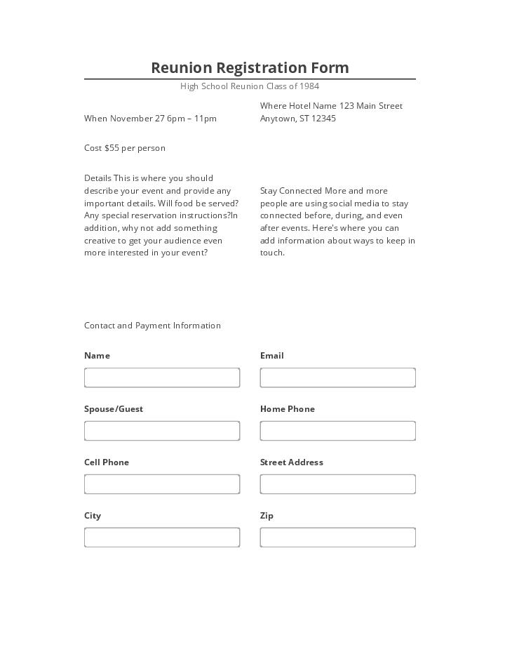 Extract Reunion Registration Form Salesforce