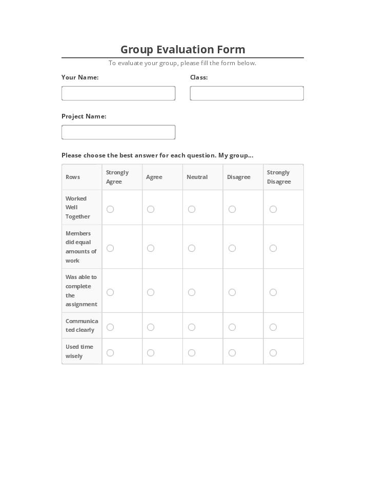 Arrange Group Evaluation Form