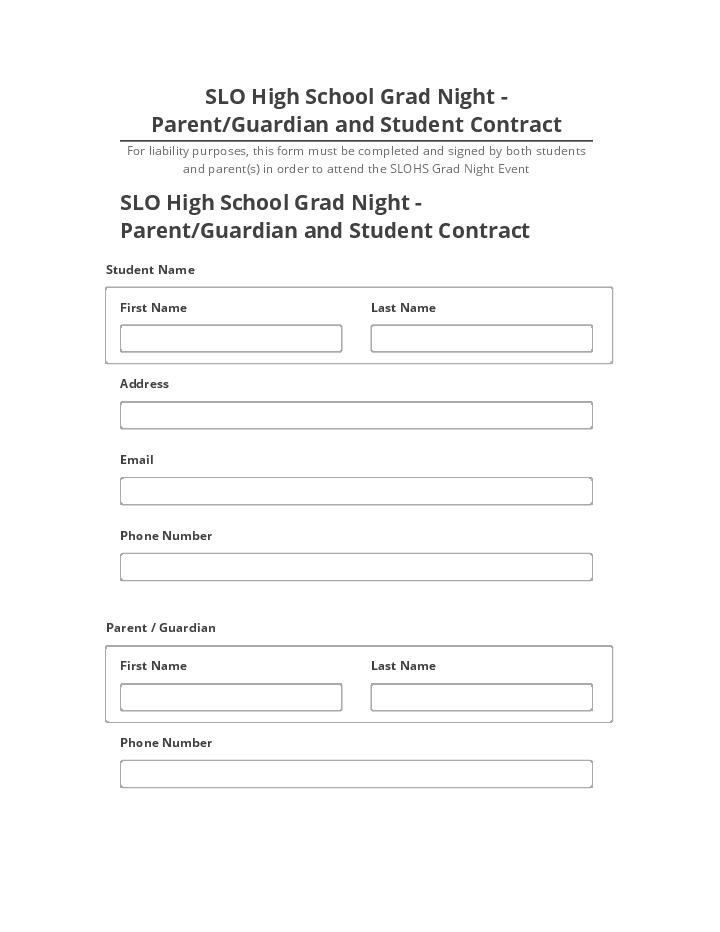 Pre-fill SLO High School Grad Night - Parent/Guardian and Student Contract Microsoft Dynamics