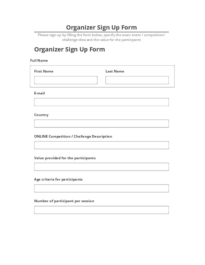 Update Organizer Sign Up Form