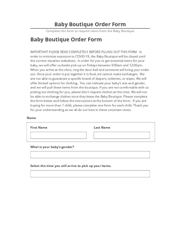 Pre-fill Baby Boutique Order Form Salesforce