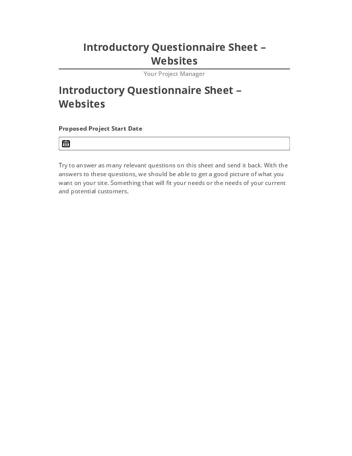 Synchronize Introductory Questionnaire Sheet – Websites Microsoft Dynamics