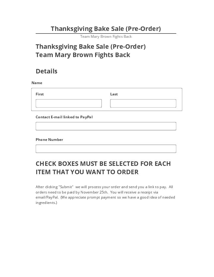 Pre-fill Thanksgiving Bake Sale (Pre-Order) Microsoft Dynamics