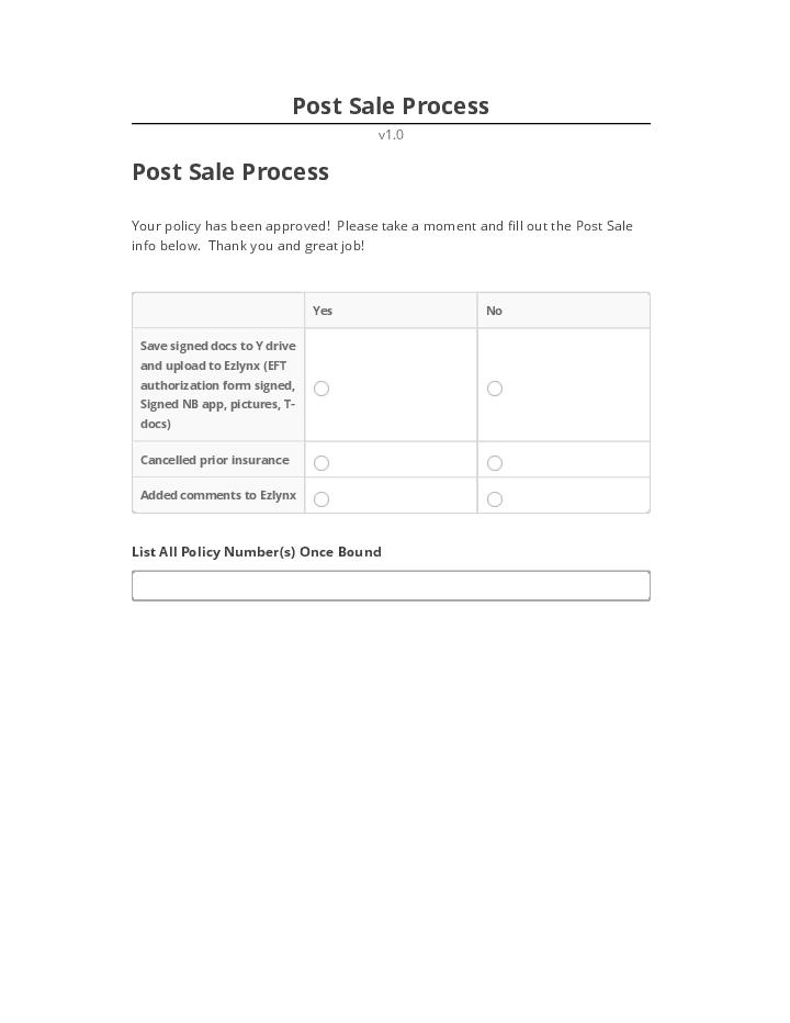 Update Post Sale Process Salesforce