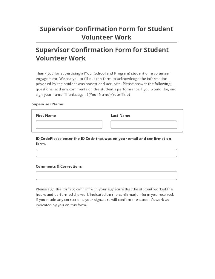 Integrate Supervisor Confirmation Form for Student Volunteer Work Salesforce