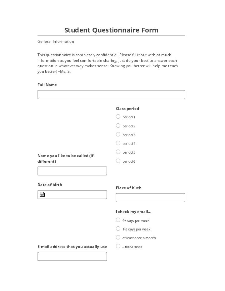 Pre-fill Student Questionnaire Form