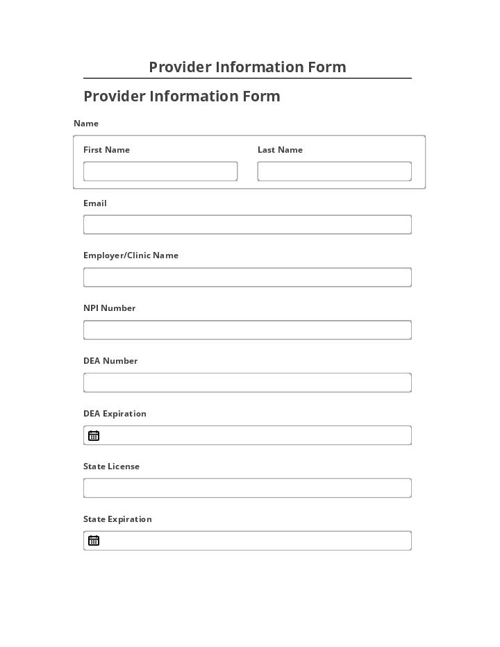 Incorporate Provider Information Form Netsuite