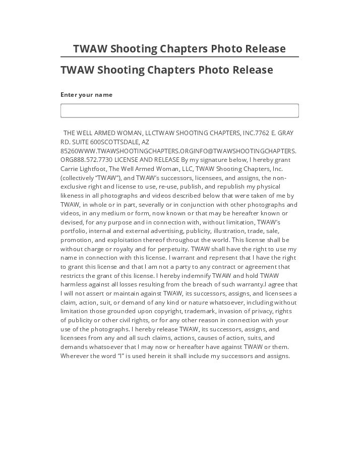 Incorporate TWAW Shooting Chapters Photo Release Netsuite