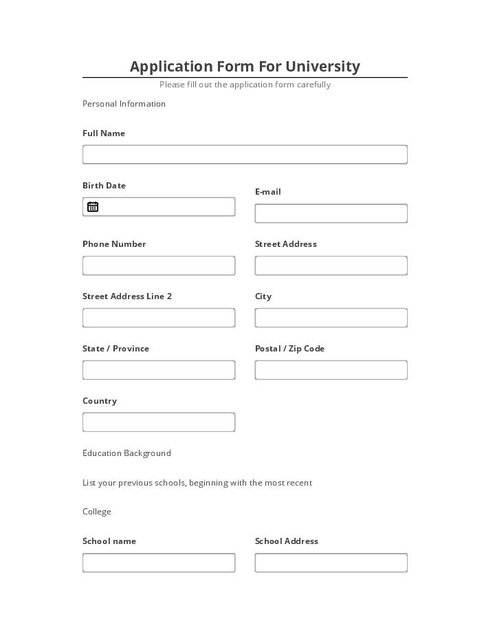 Arrange Application Form For University