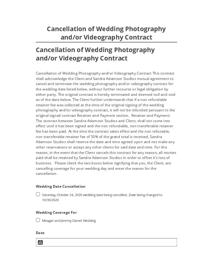 Manage Cancellation of Wedding Photography and/or Videography Contract Salesforce