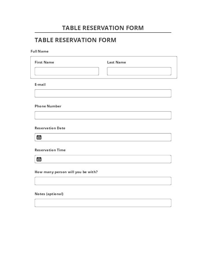 Arrange TABLE RESERVATION FORM