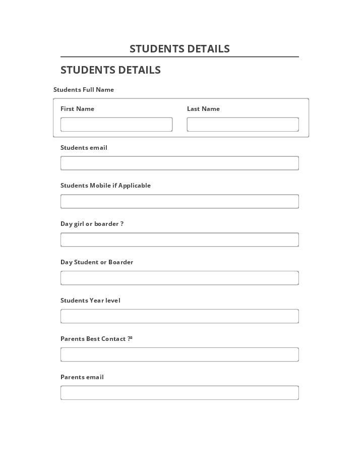 Pre-fill STUDENTS DETAILS Netsuite