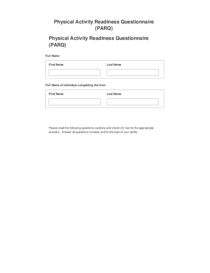 Incorporate Physical Activity Readiness Questionnaire (PARQ) Salesforce