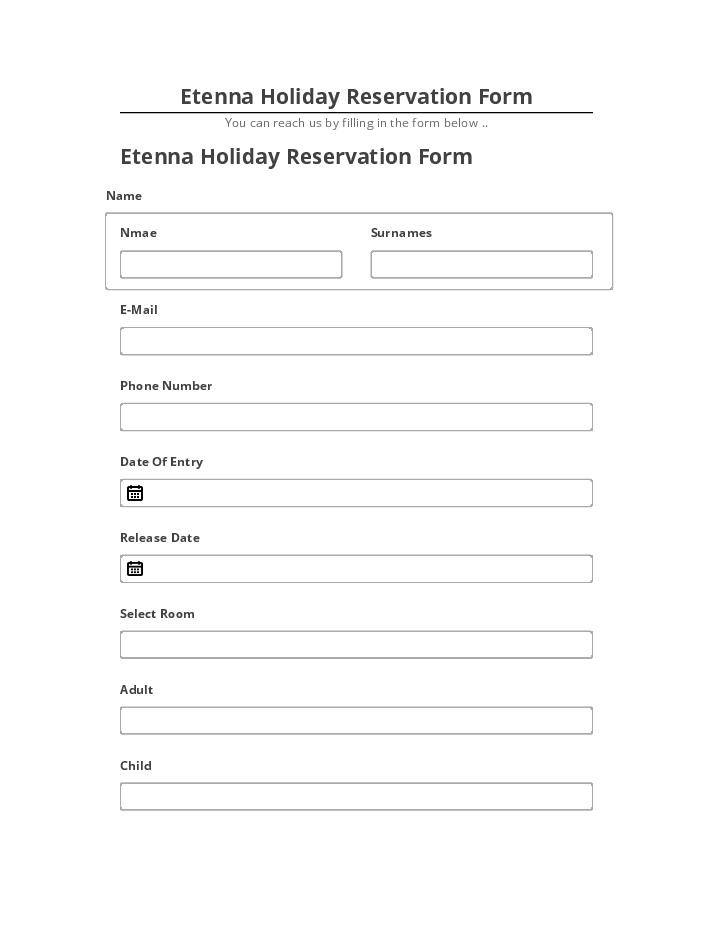 Update Etenna Holiday Reservation Form