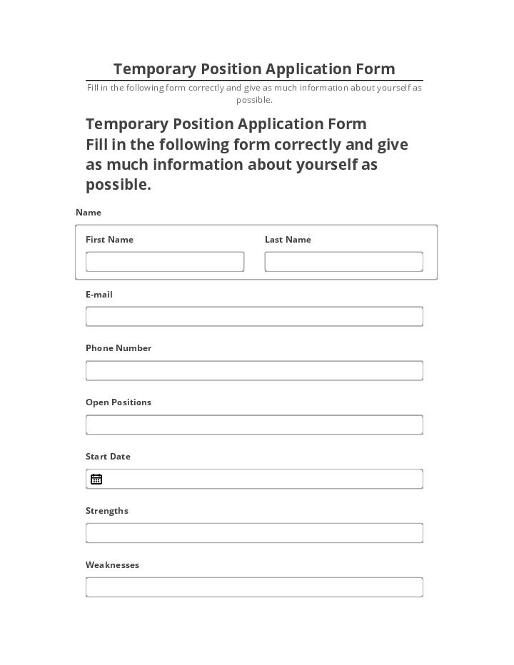 Arrange Temporary Position Application Form Salesforce
