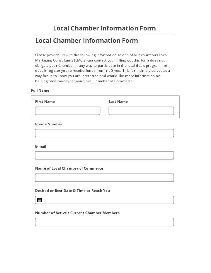 Incorporate Local Chamber Information Form