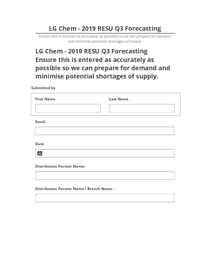 Arrange LG Chem - 2019 RESU Q3 Forecasting Netsuite