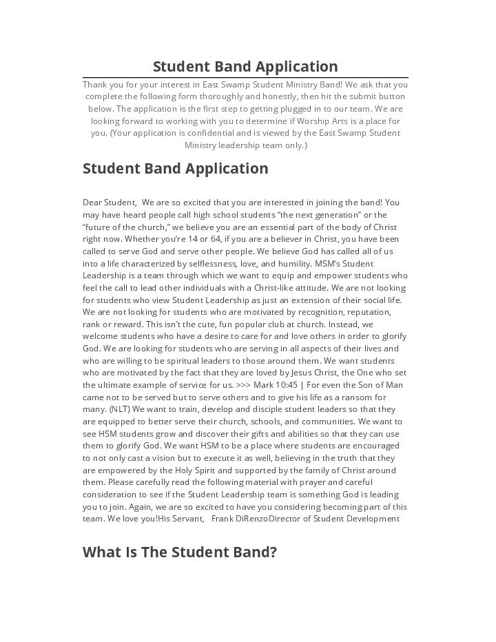 Arrange Student Band Application Netsuite