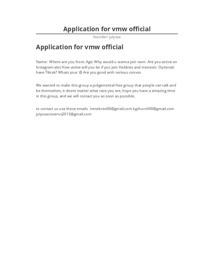 Pre-fill Application for vmw official