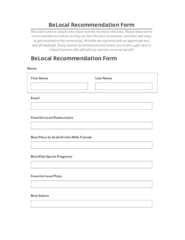 Export BeLocal Recommendation Form Netsuite
