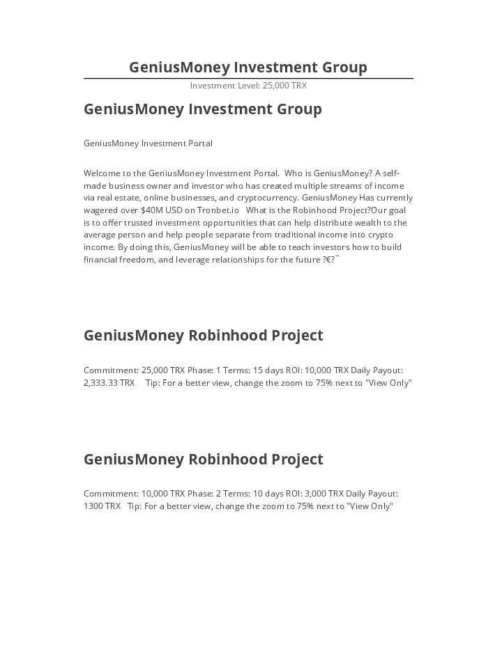 Arrange GeniusMoney Investment Group Salesforce