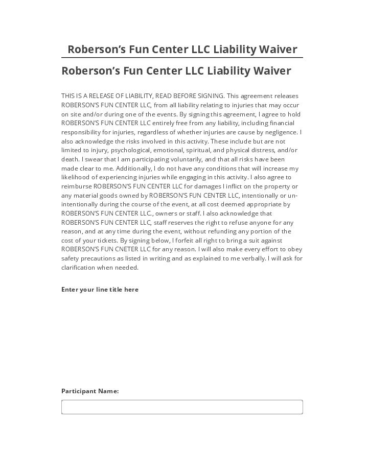 Manage Roberson’s Fun Center LLC Liability Waiver Netsuite