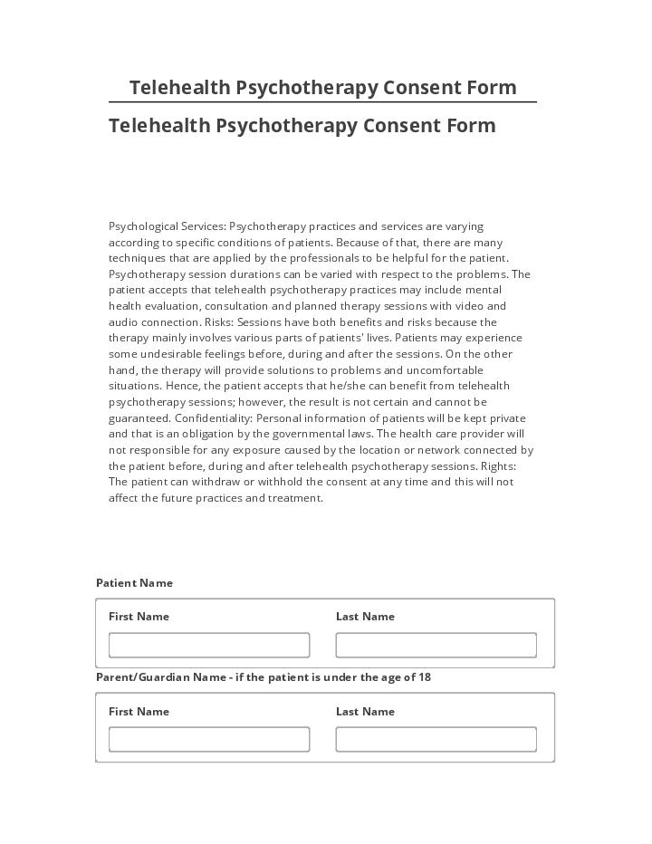 Synchronize Telehealth Psychotherapy Consent Form
