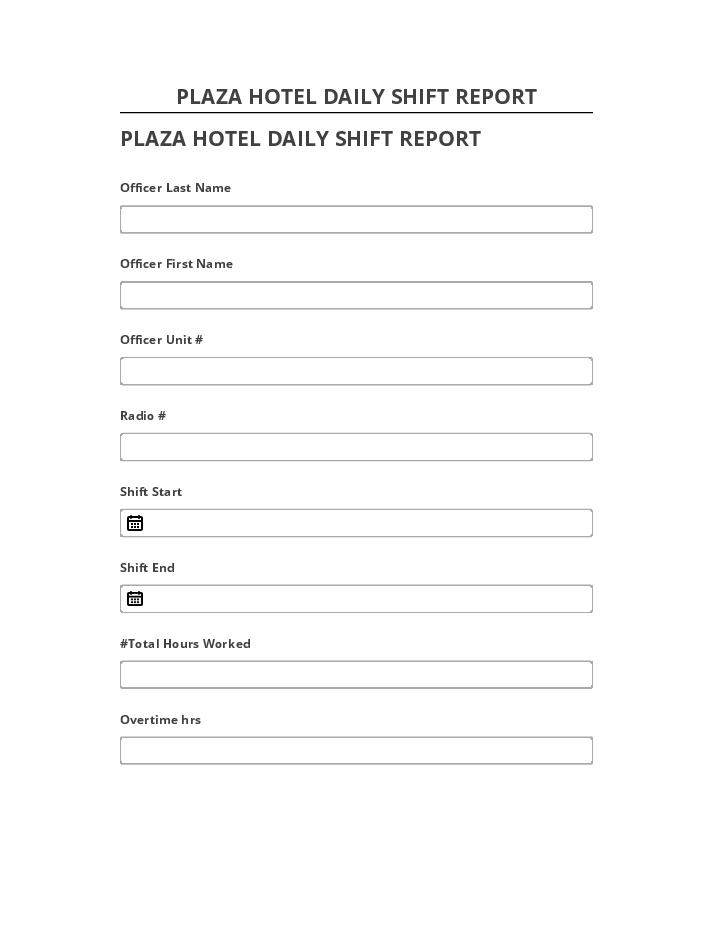 Incorporate PLAZA HOTEL DAILY SHIFT REPORT Salesforce