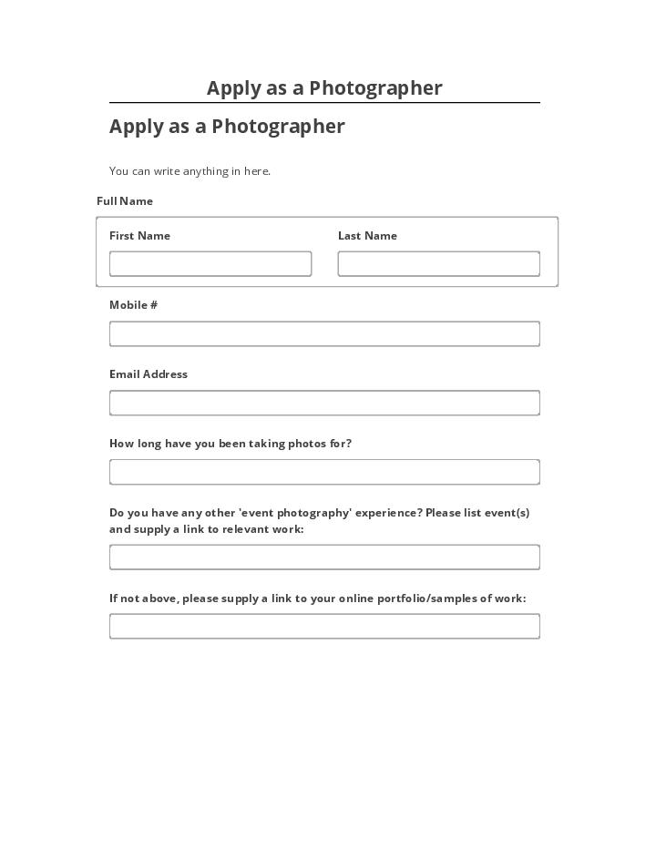 Manage Apply as a Photographer