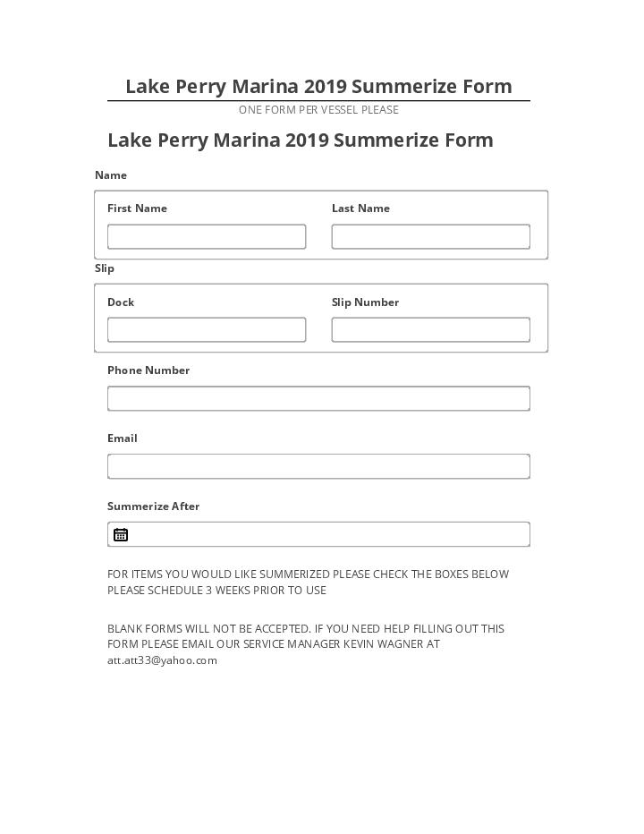 Pre-fill Lake Perry Marina 2019 Summerize Form Netsuite