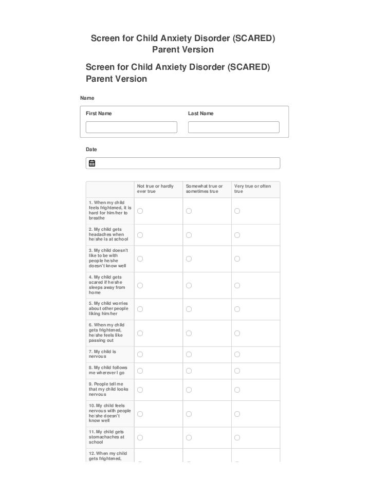 Export Screen for Child Anxiety Disorder (SCARED) Parent Version Netsuite