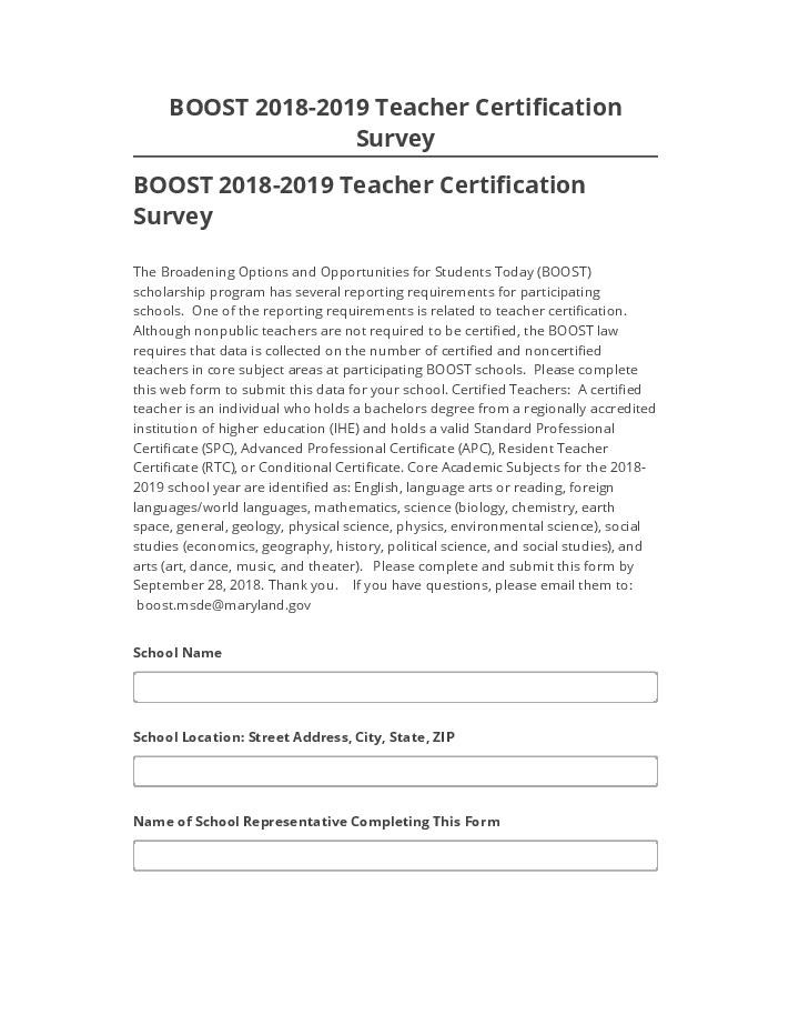 Automate BOOST 2018-2019 Teacher Certification Survey Microsoft Dynamics