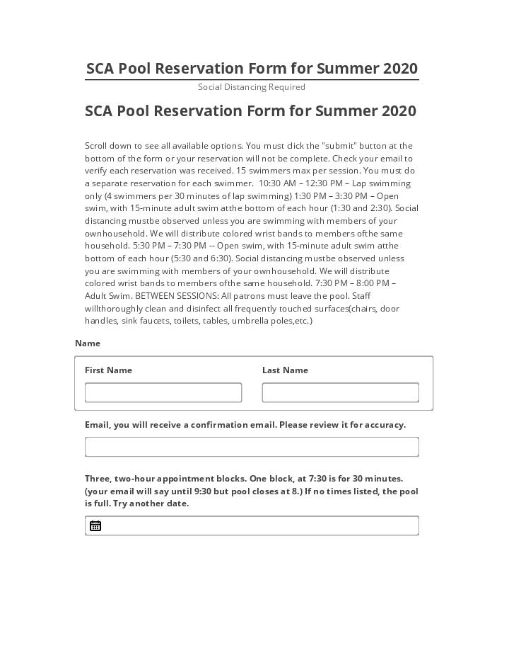Arrange SCA Pool Reservation Form for Summer 2020 Microsoft Dynamics