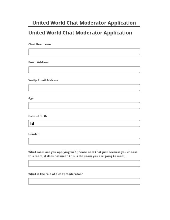 Pre-fill United World Chat Moderator Application Netsuite