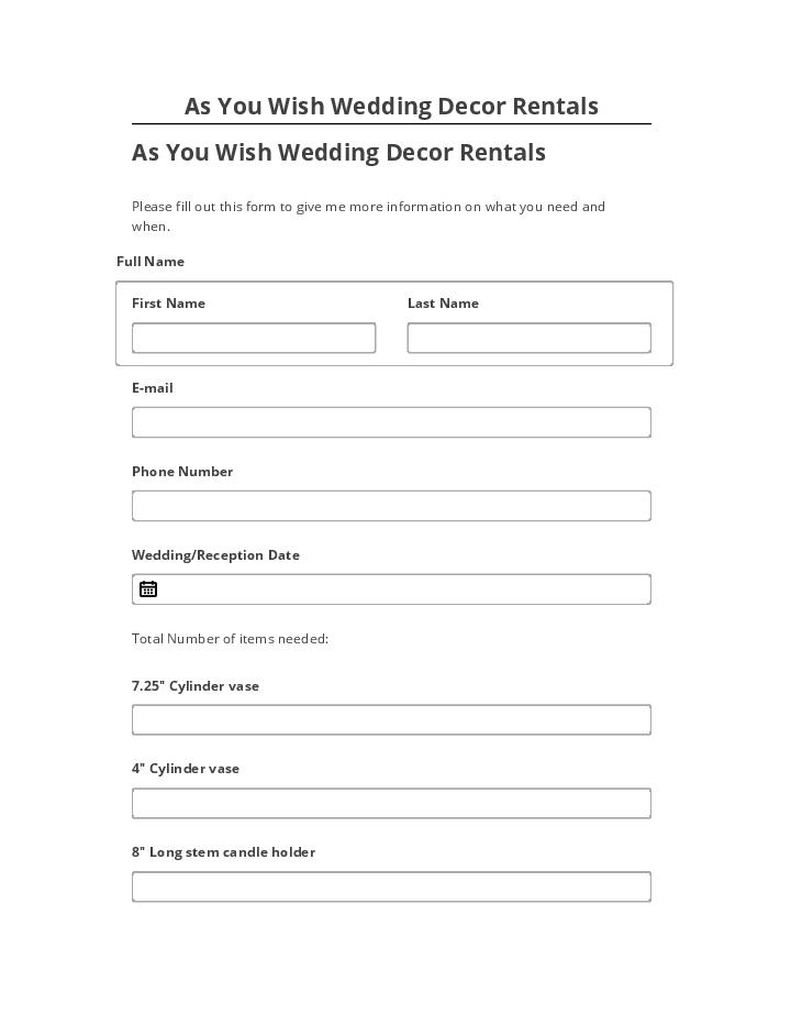 Pre-fill As You Wish Wedding Decor Rentals