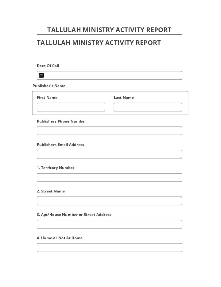 Pre-fill TALLULAH MINISTRY ACTIVITY REPORT