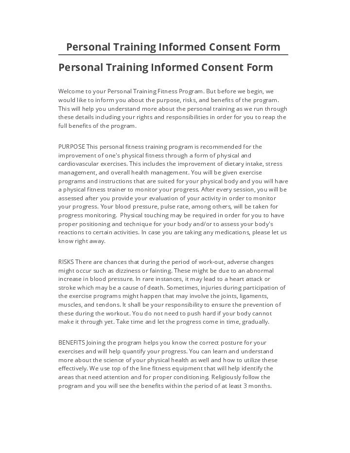 Arrange Personal Training Informed Consent Form Netsuite