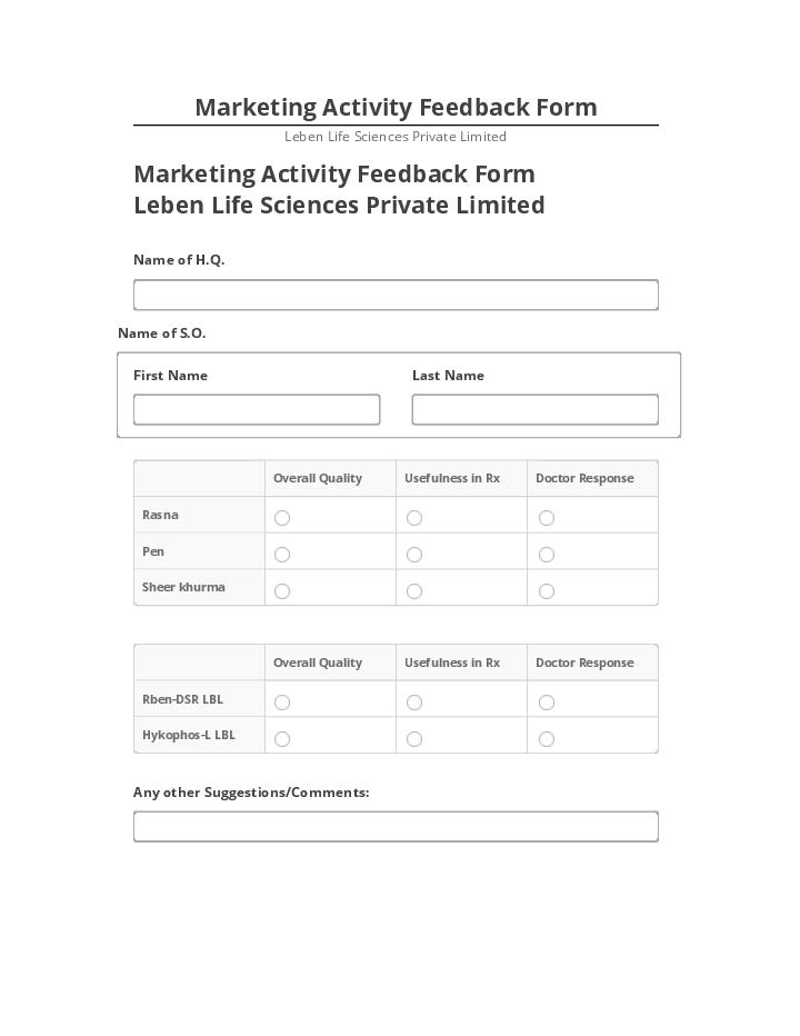 Arrange Marketing Activity Feedback Form