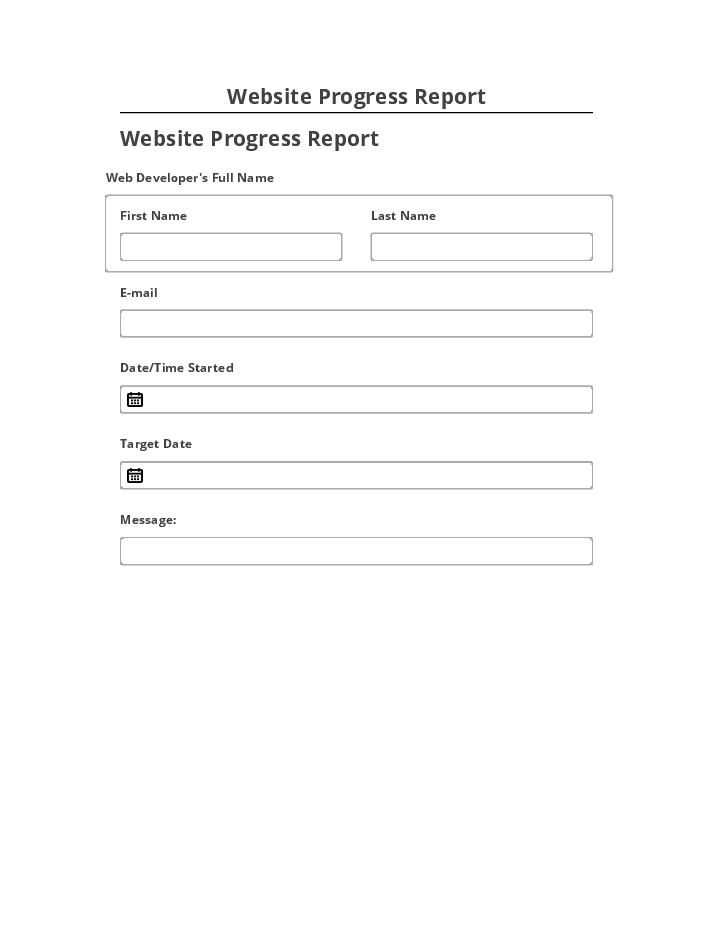 Pre-fill Website Progress Report Salesforce