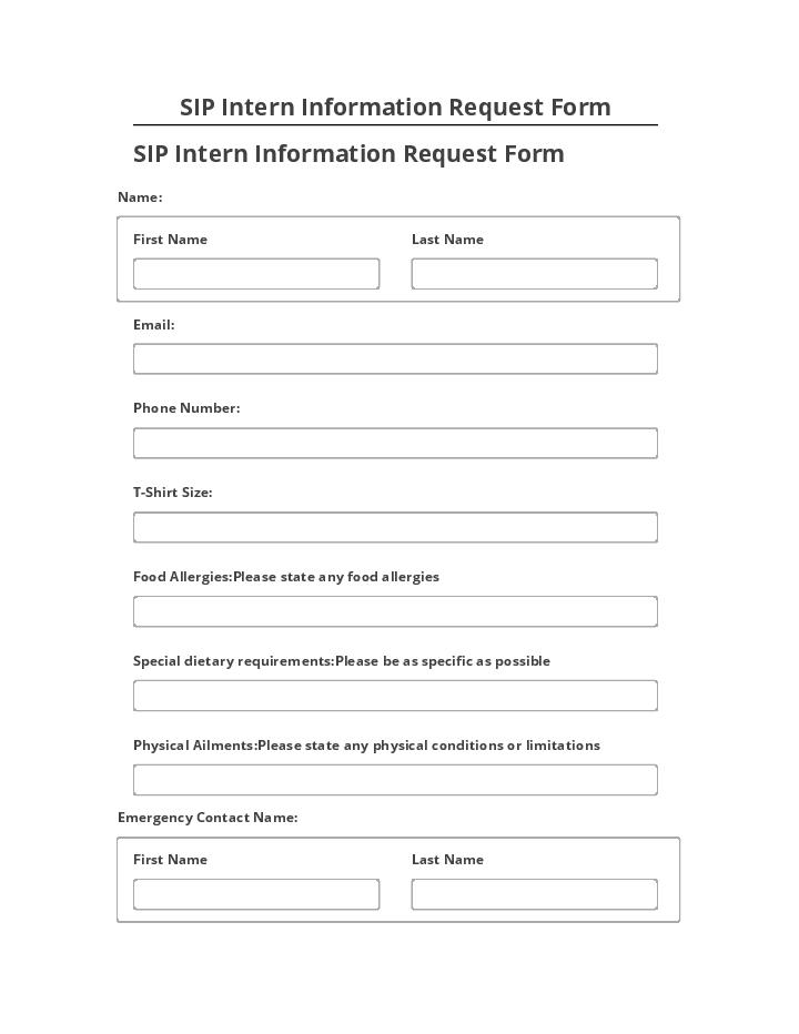 Synchronize SIP Intern Information Request Form Netsuite
