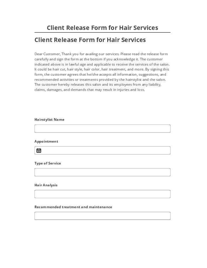 Export Client Release Form for Hair Services Salesforce