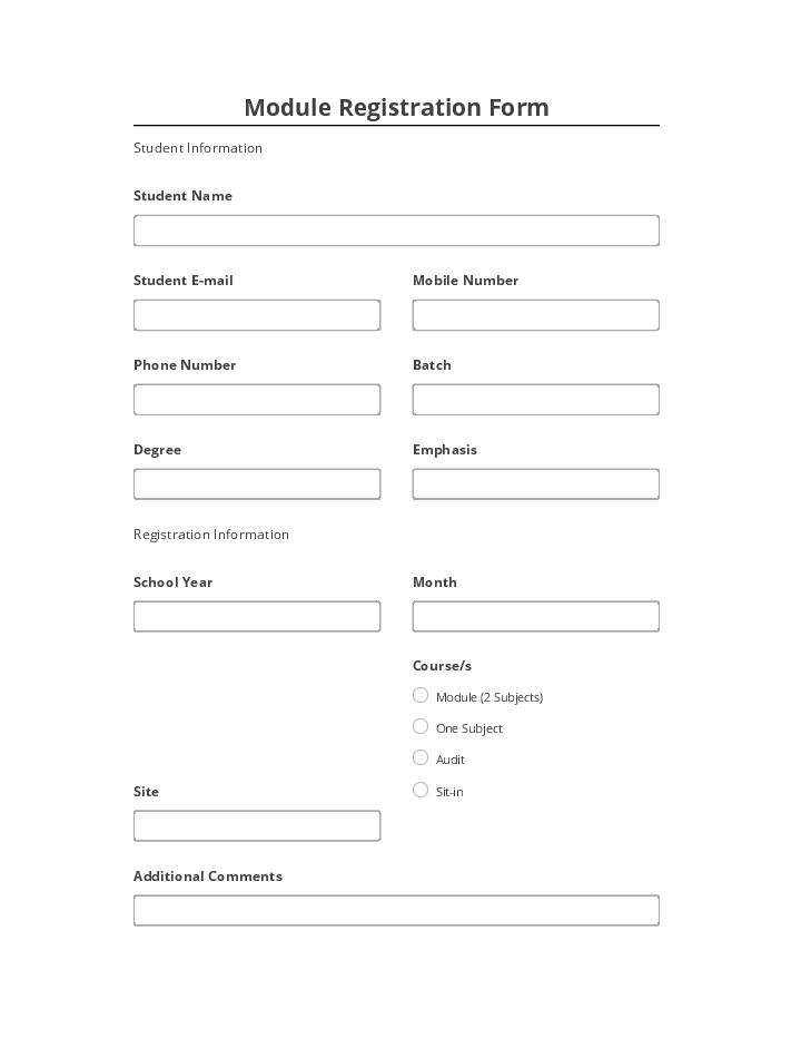 Manage Module Registration Form